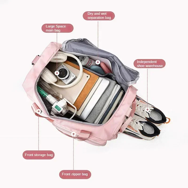 Sports Gym Bag Travel Dry Wet Handbags for Women Female Swimming Shoulder Crossbody Fitness Outdoor Travel Bag Weekender Duffel